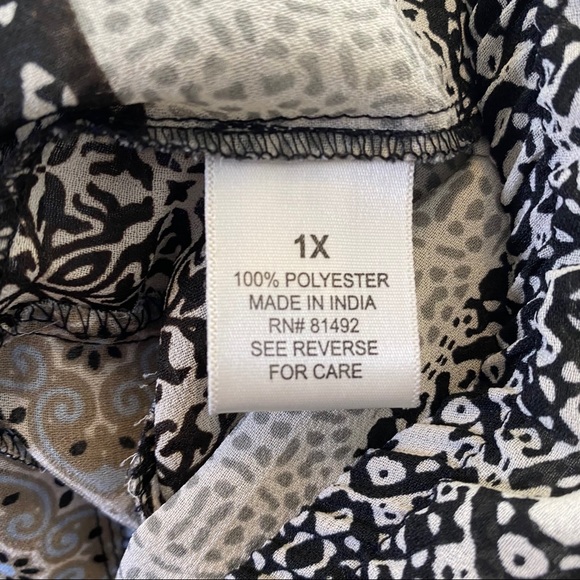 Tanzara Black, Blue & White Printed Sheer Top 1X - Picture 6 of 6